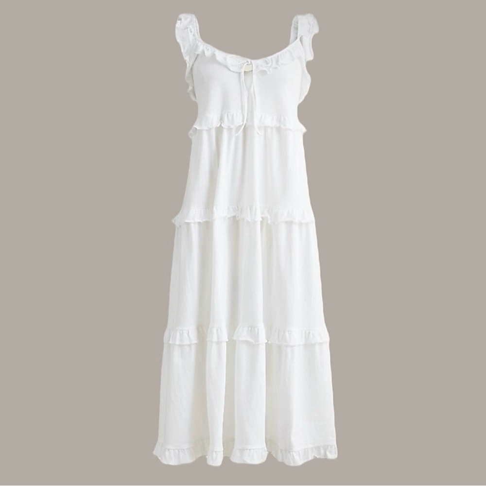 NWT J. Crew Tiered Knit Keyhole Maxi Dress Ruffle Spaghetti Straps White Size XL